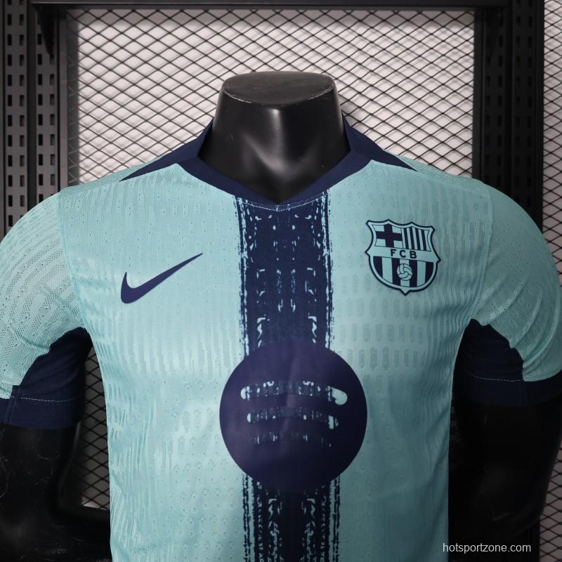 Player Version 25/26 Barcelona Blue 125Th Anniversary Mint Green Jersey with Navy Blue Stripe and Spotify Sponsor