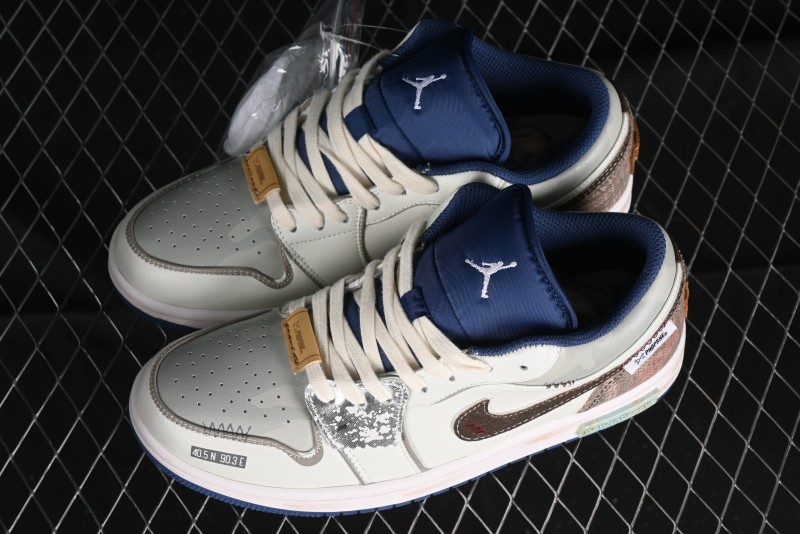 Nike Air Jordan 1 Low AJ1 Retro Basketball Shoes Panda Prank Voyage Theme - 553558-414