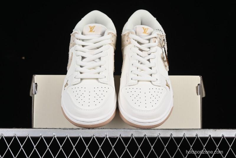 Nike SB Dunk Low LV Collaboration - Yellow Denim Beige with Yellow Swoosh Anniversary High-End Custom Low-Top Casual Skate Shoes - DJ2024-007