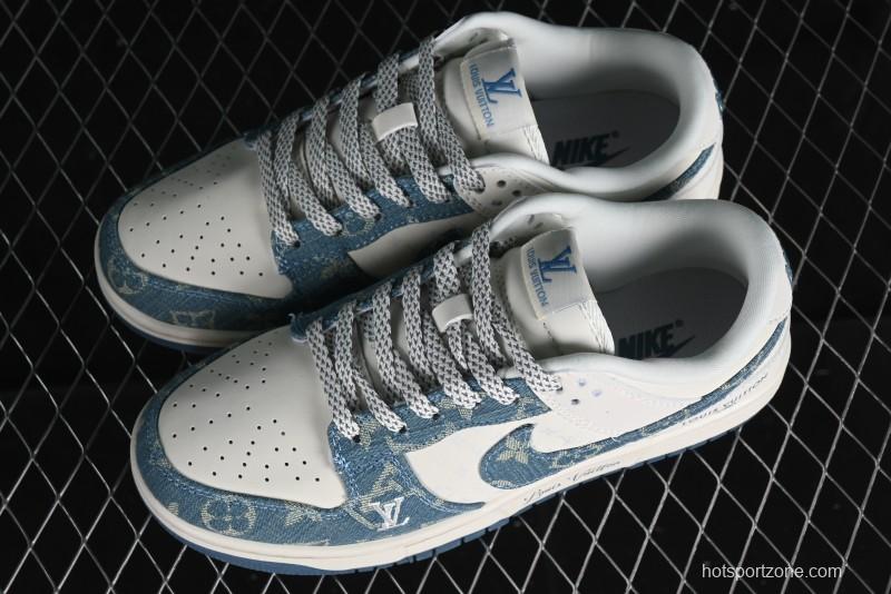 Nike SB Dunk Low LV Collaboration - Light Blue Denim Anniversary High-End Custom Low-Top Casual Skate Shoes - XP3802-336