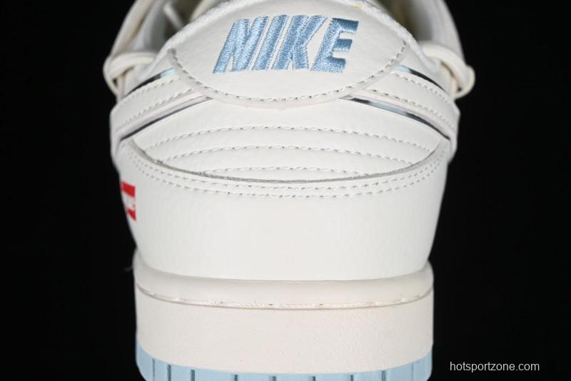 Nike SB Dunk Low Supreme Collaboration - Ice Blue Engraving Anniversary Customized Low-Top Casual Skate Shoes - JJ5688-107
