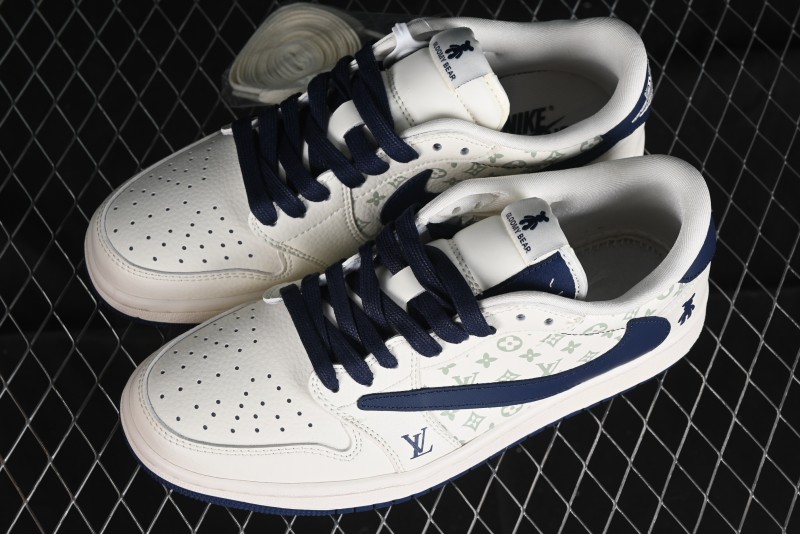 Nike Travis Scott x Fragment Design x Air Jordan 1 Low OG SP AJ1 LV Collaboration Light Blue Violent Bear Low-top Casual Sneakers - SJ2068-100