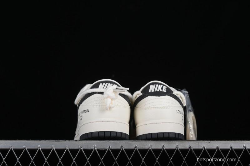Nike SB Dunk Low LV Collaboration Strap Monogram Beige Black Hook Anniversary High-End Custom Low-Top Casual Skate Shoes - SJ2068-260