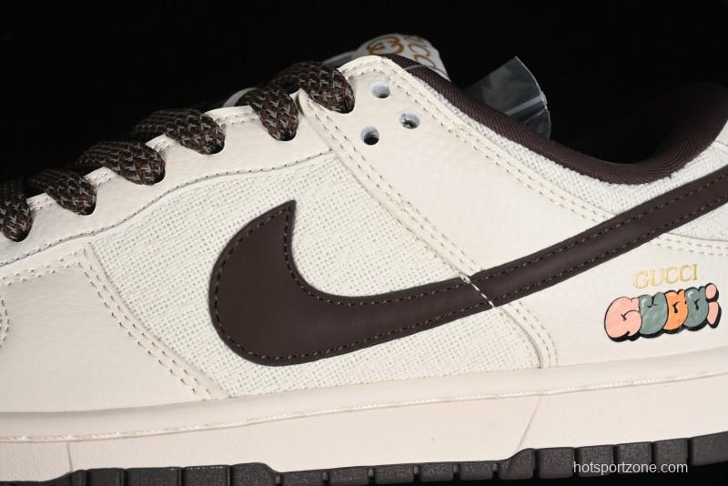 Nike SB Dunk Low Gucci Collaboration - Beige Brown Woven Fabric Anniversary High-End Custom Low-Top Casual Skate Shoes - DQ1098-375