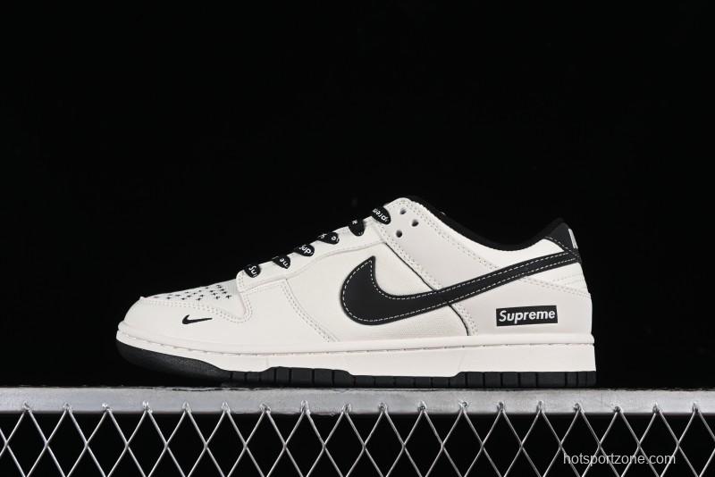 Nike SB Dunk Low Supreme Collaboration - Beige Black Canvas Anniversary Custom Low-Top Casual Skate Shoes - BB8657-515