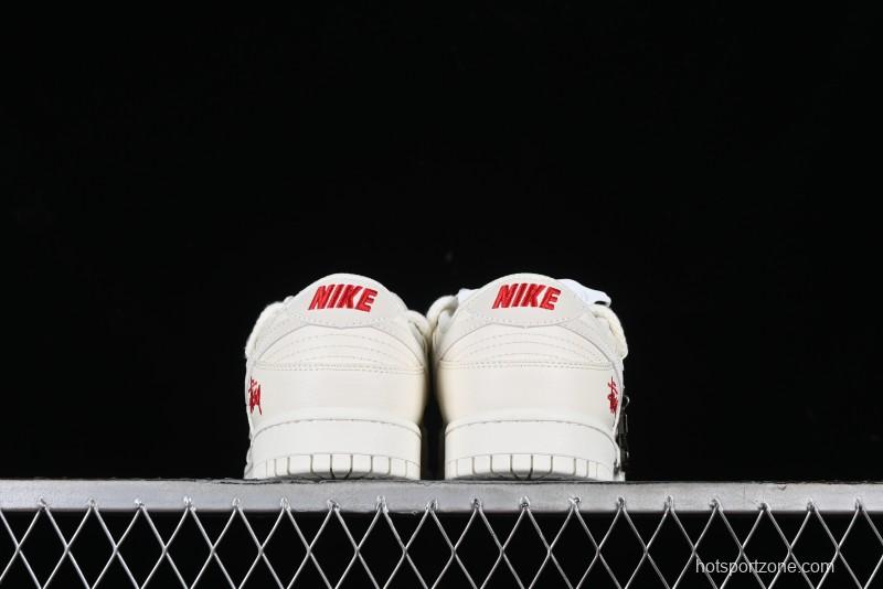 Stussy x Nike SB Dunk Low Anniversary Custom Retro Sneakers with Original S Titanium Accessory - SJ2068-259