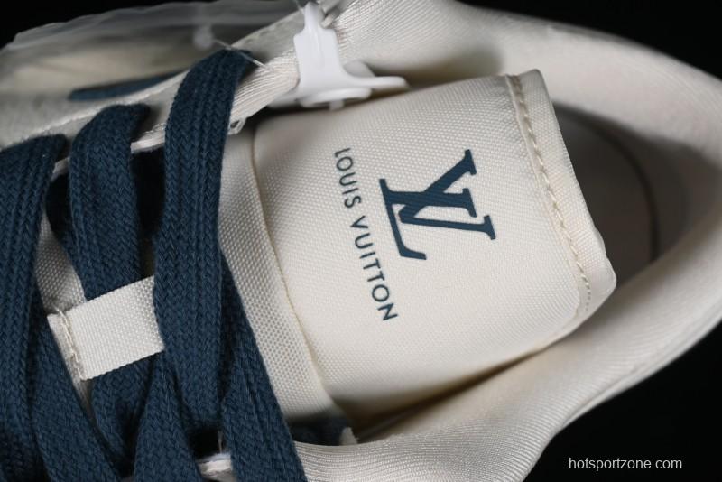 Nike Air Jordan 1 Low LV Collaboration - White with Blue Swoosh Custom Casual Sneakers - WG8850-005