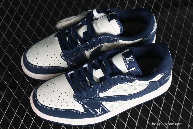 Nike Travis Scott x Fragment Design x Air Jordan 1 Low OG SP AJ1 LV Collaboration Deep Blue Low-top Casual Sneakers - LX1988-103