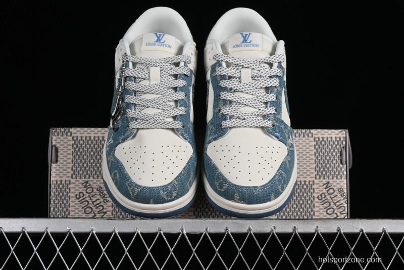 Nike SB Dunk Low LV Collaboration - Light Blue Denim Anniversary High-End Custom Low-Top Casual Skate Shoes - XP3802-336