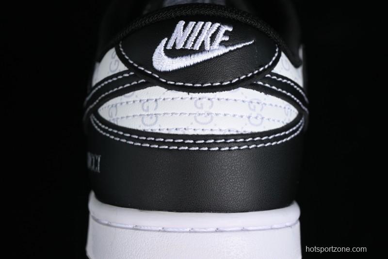 Nike SB Dunk Low Gucci Collaboration - Double G Embroidery Black Swoosh Anniversary Custom Low-Top Casual Skate Shoes - SF1588-136