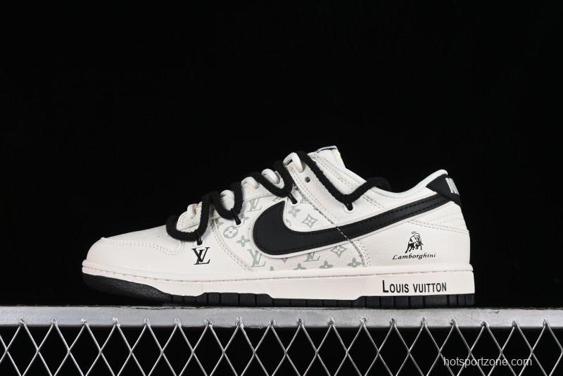 Nike SB Dunk Low LV Collaboration - Lamborghini Strap White Black Hook Anniversary High-End Custom Low-Top Casual Sneakers - SJ2068-261