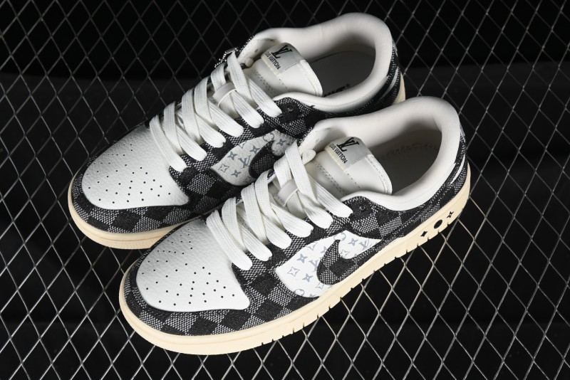 Nike SB Dunk Low LV Collaboration - Black Checkerboard Anniversary Custom Low-Top Casual Skate Shoes - XB3802-353