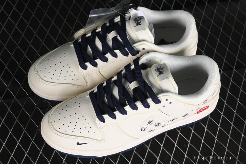 Nike SB Dunk Low Stussy Collaboration - Off White Floral Swoosh Anniversary High-End Custom Low-Top Casual Skate Shoes - XY1688-001