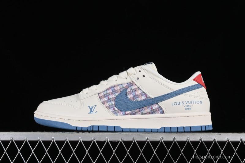 Nike SB Dunk Low LV Collaboration - Beige Blue Chanel Style Anniversary High-End Custom Low-Top Casual Sneakers - XX2025-323