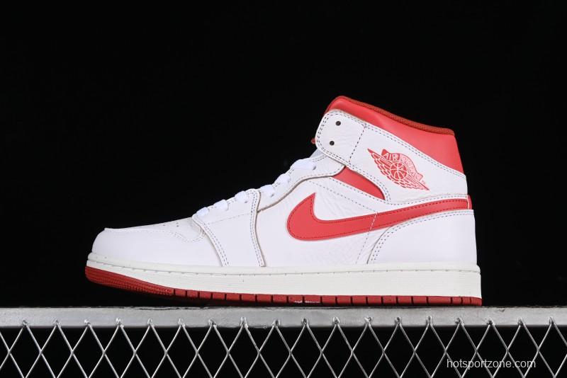 Nike Air Jordan 1 Mid Basketball Shoes in White/Orange/Red - FJ3458-160