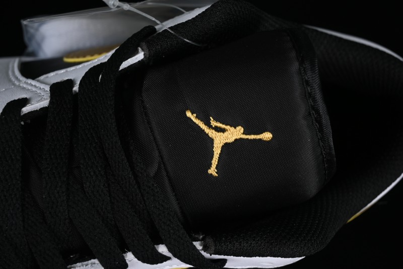 Nike Air Jordan 1 Low AJ1 Basketball Shoes with Black White Gold Swoosh - 553558-172