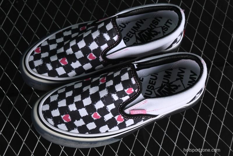 Vans Slip-On Classic Collaborative Hand-Painted Graffiti with Pink Accents and Crystal Outsole Checkerboard Slip-On - VN000CT5BPA