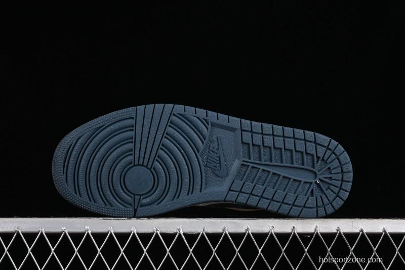 Nike Air Jordan 1 Low LV Collaboration - White with Blue Swoosh Custom Casual Sneakers - WG8850-005