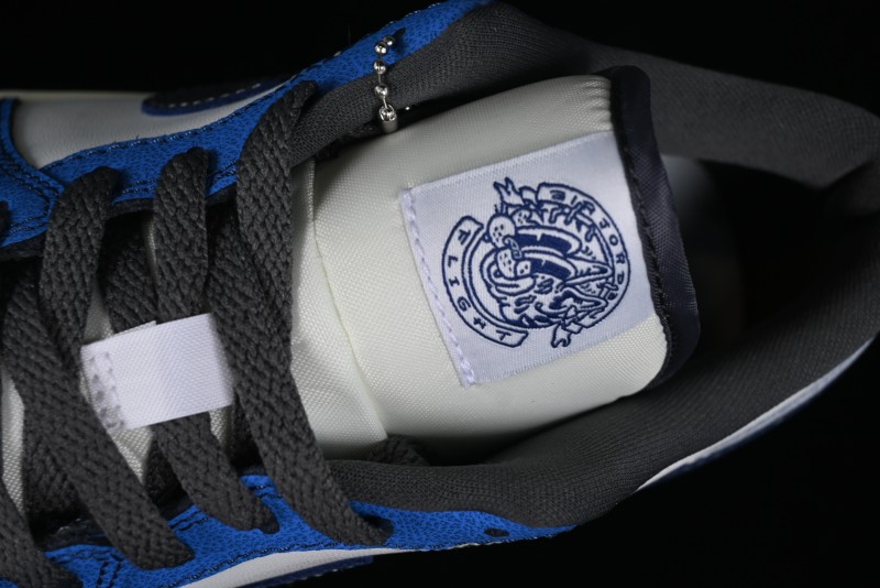Nike Air Jordan 1 Low Flight Vintage Casual Sneakers with Distressed White-Blue Design - FV8439-104