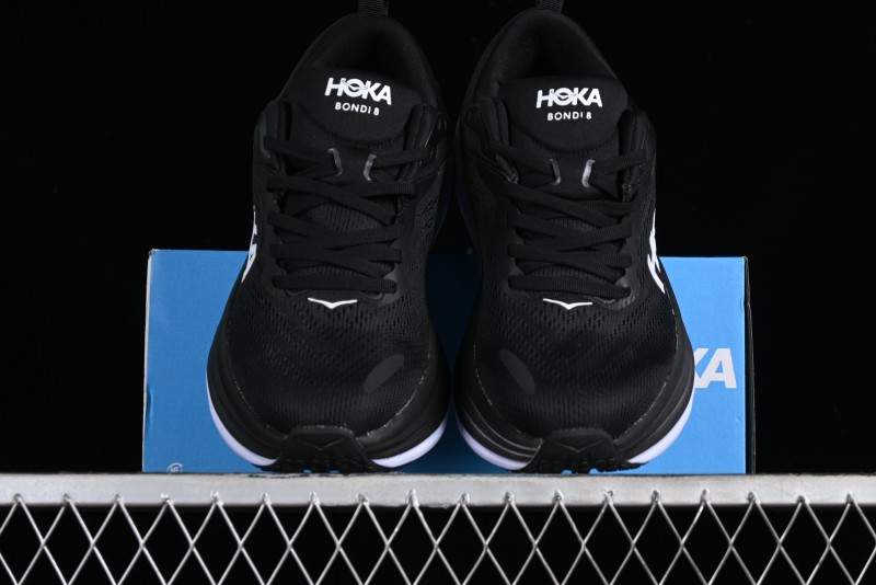 HOKA ONE ONE Bondi 8 Functional Cushioned Running Shoes with Engineered Mesh Upper - 1123202 BWHT