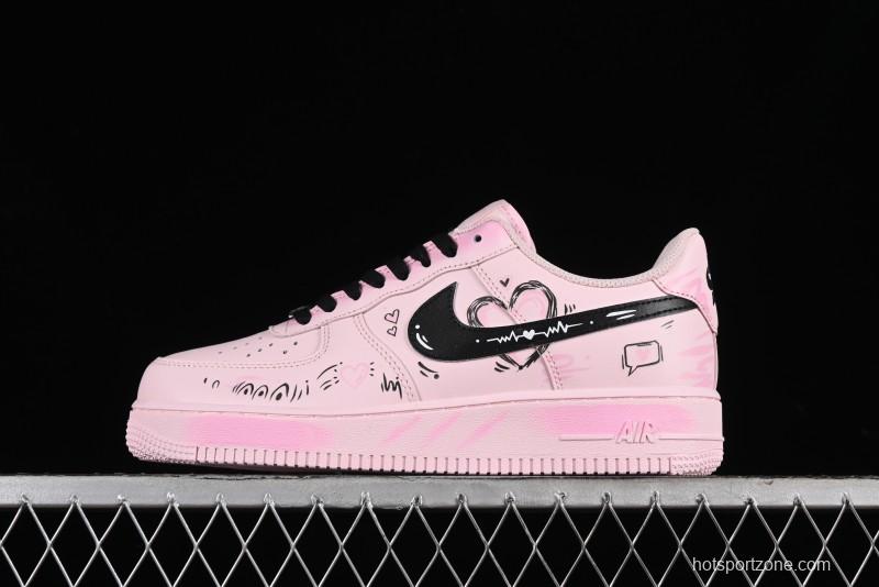 Nike Air Force 1 '07 Low Casual Sneakers with Anime-inspired Peach Pink Spray Design - CW2288-111