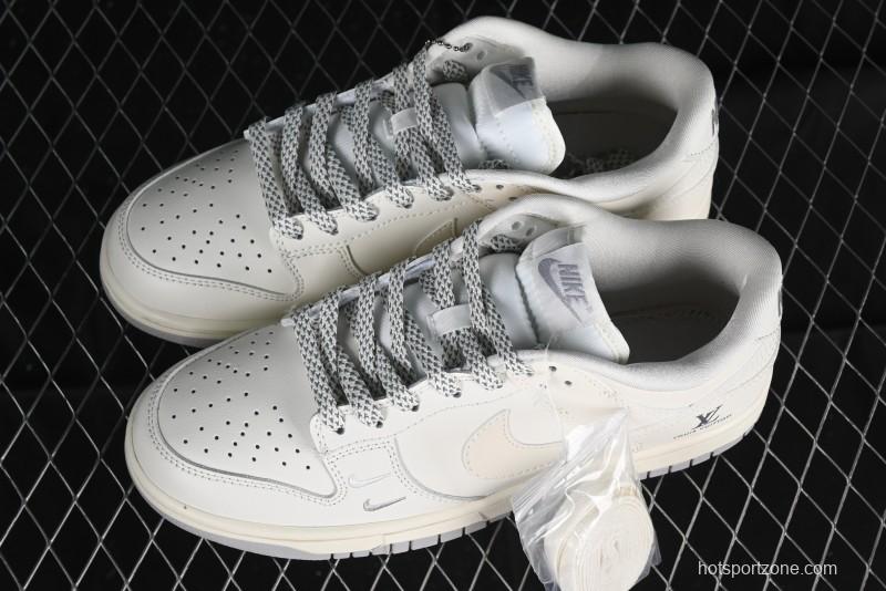 Nike SB Dunk Low LV Collaboration - Double Swoosh Beige Grey Anniversary High-End Custom Low-Top Casual Skate Shoes - FC2025-306
