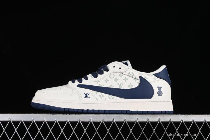 Nike Travis Scott x Fragment Design x Air Jordan 1 Low OG SP AJ1 LV Collaboration Light Blue Violent Bear Low-top Casual Sneakers - SJ2068-100