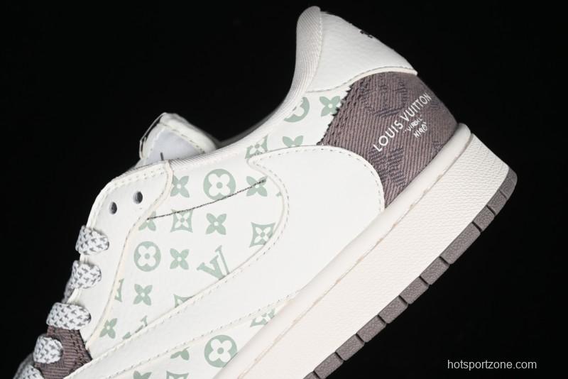 Nike Travis Scott x Fragment Design x Air Jordan 1 Low OG SP AJ1 LV Collaboration Light Grey Denim Low-Top Casual Sneakers - SJ2068-105