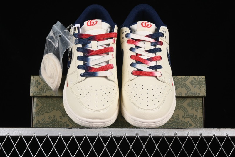 Nike SB Dunk Low Gucci Collaboration - Beige Blue Patchwork Anniversary High-End Custom Low-Top Casual Sneakers - XY1688-003