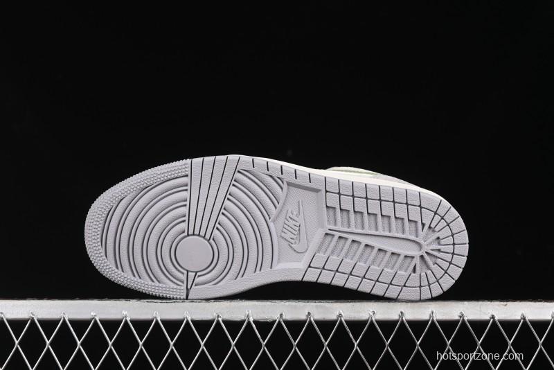 Nike Air Jordan 1 Low Stussy Collaboration - Light Green Elegant Grey Retro Basketball Shoes - WG8850-016