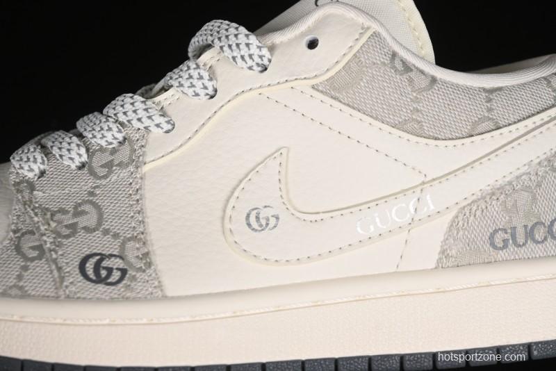 Nike Air Jordan 1 Low Gucci Collaboration - Smoke Grey Pattern High-End Custom Retro Basketball Shoes - DM5688-101