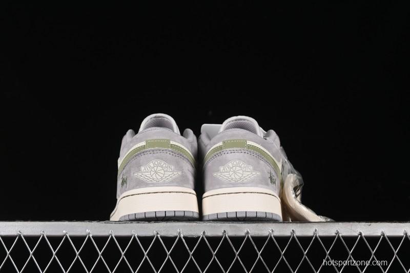 Nike Air Jordan 1 Low Stussy Collaboration - Light Green Elegant Grey Retro Basketball Shoes - WG8850-016