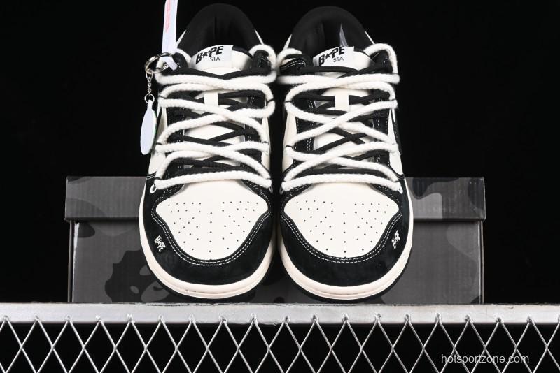 Nike SB Dunk Low BAPE Collaboration Strap Black Hook Anniversary Custom Low-Top Casual Sneakers - SJ2068-269