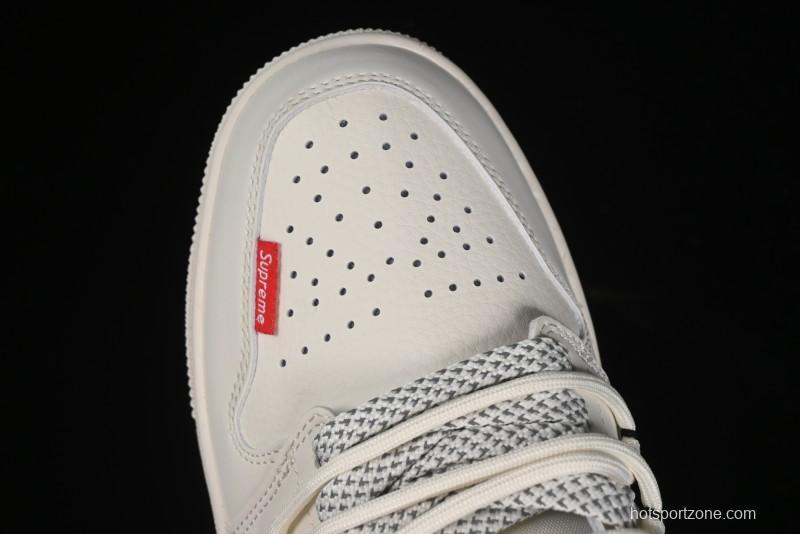 Nike Air Jordan 1 Low Supreme Collaboration - Retro Basketball Shoes in Off-White Red with Small Logo - SJ9950-017