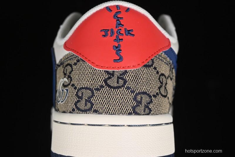 Nike Travis Scott x Fragment Design x Air Jordan 1 Low OG SP AJ1 Gucci Collaboration - Silver Logo Blue Swoosh Low Top Casual Sneakers - XY2688-118