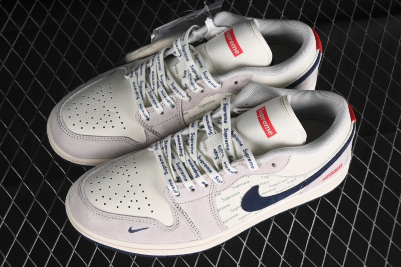 Nike Air Jordan 1 Low Supreme Collaboration - Pig Grey Print Custom Retro Basketball Shoes - LJ6688-009