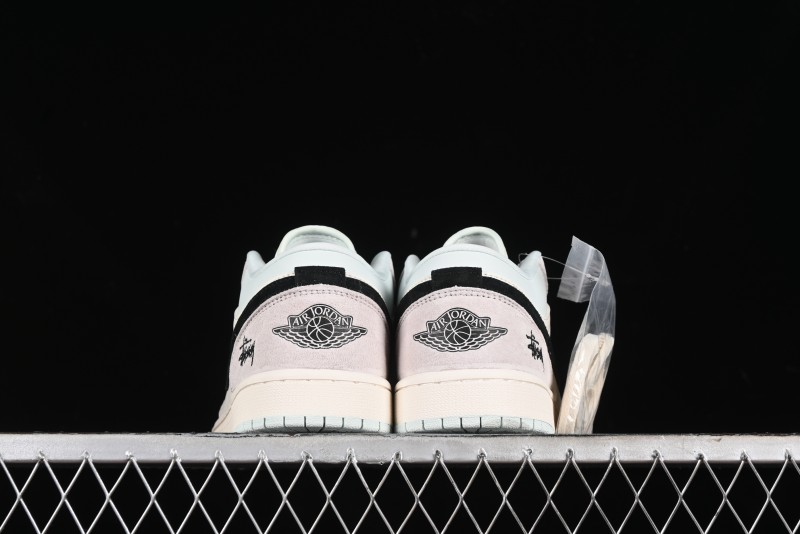 Nike Air Jordan 1 Low Stussy Collaboration - Black Blue Pigment Patchwork Retro Basketball Shoes - LJ6688-008