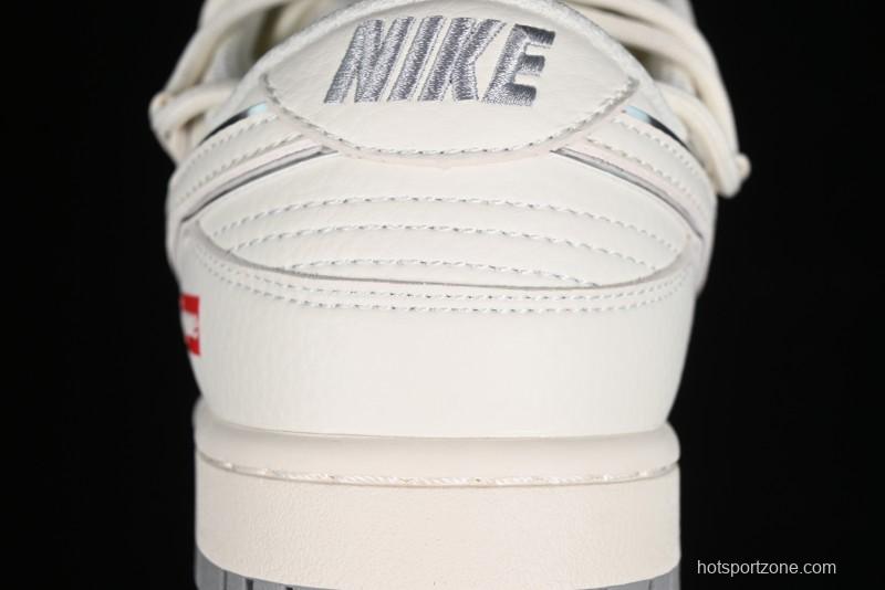 Nike SB Dunk Low Supreme Collaboration - Beige White Fox Lettering Anniversary High-End Custom Low-Top Casual Skate Shoes - JJ5688-106