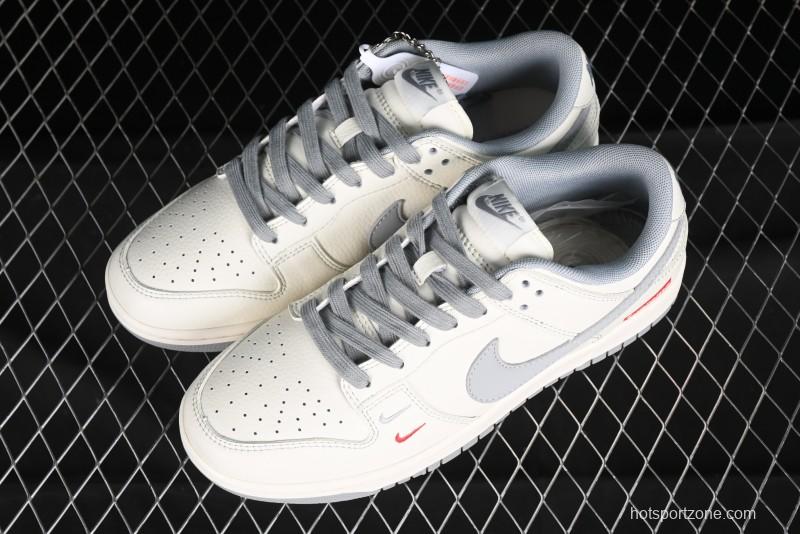 Nike SB Dunk Low Supreme Collaboration - Off White Gray Double Swoosh Anniversary Custom Low-Top Casual Skate Shoes - XX2025-317