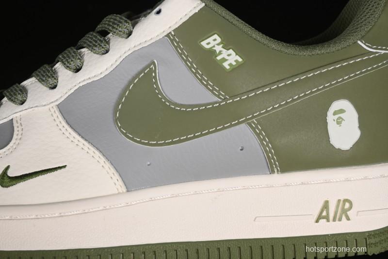 Nike Air Force 1 '07 Low Bape Collaboration - Dark Green Grey Low Top Casual Sneakers BB6566-205