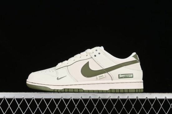 Nike SB Dunk Low Supreme Collaboration - Off White Dark Green Check Anniversary High-End Custom Low-Top Casual Skate Shoes - DQ1098-393