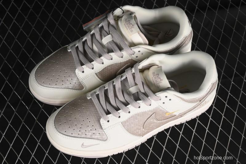Nike SB Dunk Low Hermes Collaboration - Snake Print Brown Swoosh Low Top Casual Skate Shoes - XD6188-040