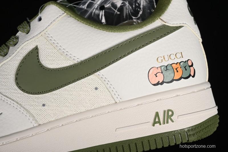 Nike Air Force 1 '07 Low Gucci Collaboration - Beige Green Linen Casual Sneakers - XZ3398-588