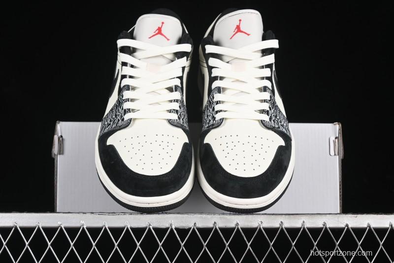 Nike Air Jordan 1 Low Supreme Collaboration - Black White Embossed Custom Retro Basketball Shoes DC2024-032