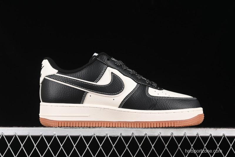 Nike Air Force 1 '07 Low Stussy Collaboration - Black Gum Marked Swoosh Low-Top Casual Sneakers - XZ9688-001
