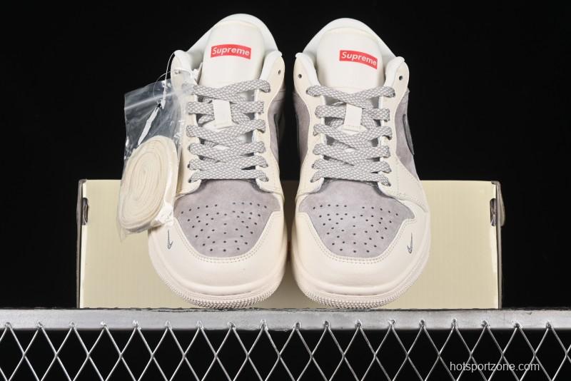 Nike Air Jordan 1 Low Supreme Collaboration - Dual-Tone Beige/Grey Retro Basketball Shoes - SJ9950-030