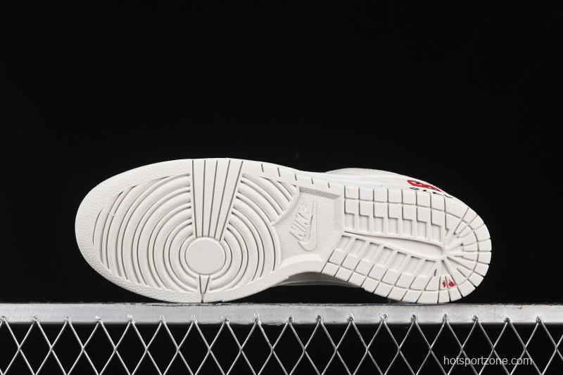 Nike SB Dunk Low Comme des Garçons Collaboration - Pigskin White Swoosh Anniversary Custom Low-Top Casual Skate Shoes - KK1333-004