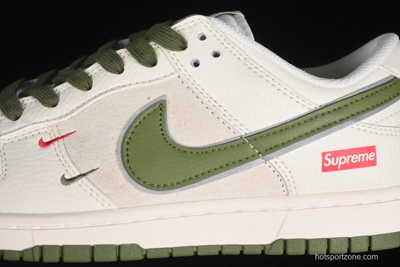 Nike SB Dunk Low Supreme Collaboration - Double Swoosh Beige Dark Green Anniversary High-End Custom Low-Top Casual Skate Shoes - XX2025-689
