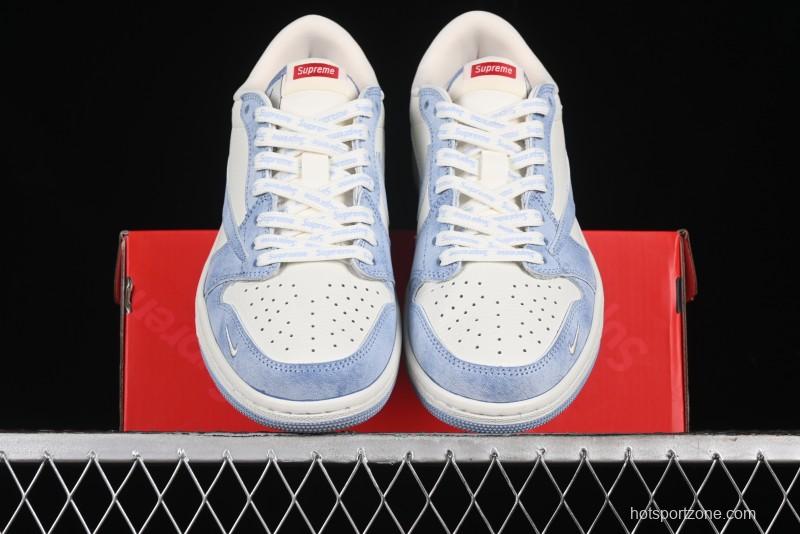 Nike Travis Scott x Fragment Design x Air Jordan 1 Low OG SP AJ1 Supreme Collaboration - Tie-Dye Blue Low-Top Casual Sneakers - CH6336-010