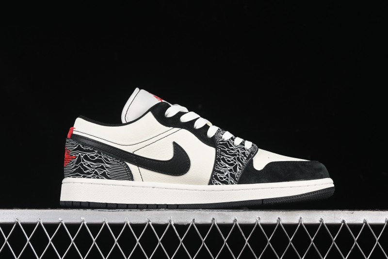 Nike Air Jordan 1 Low Supreme Collaboration - Black White Embossed Custom Retro Basketball Shoes DC2024-032